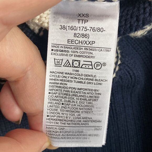 GAP Striped Navy White Cropped Oversized Slouchy Cotton Sweater XXS Nautical New - Picture 7 of 11